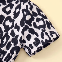 Girls Black Leopard Print Short Sleeve A-line Dress Casual Dresses