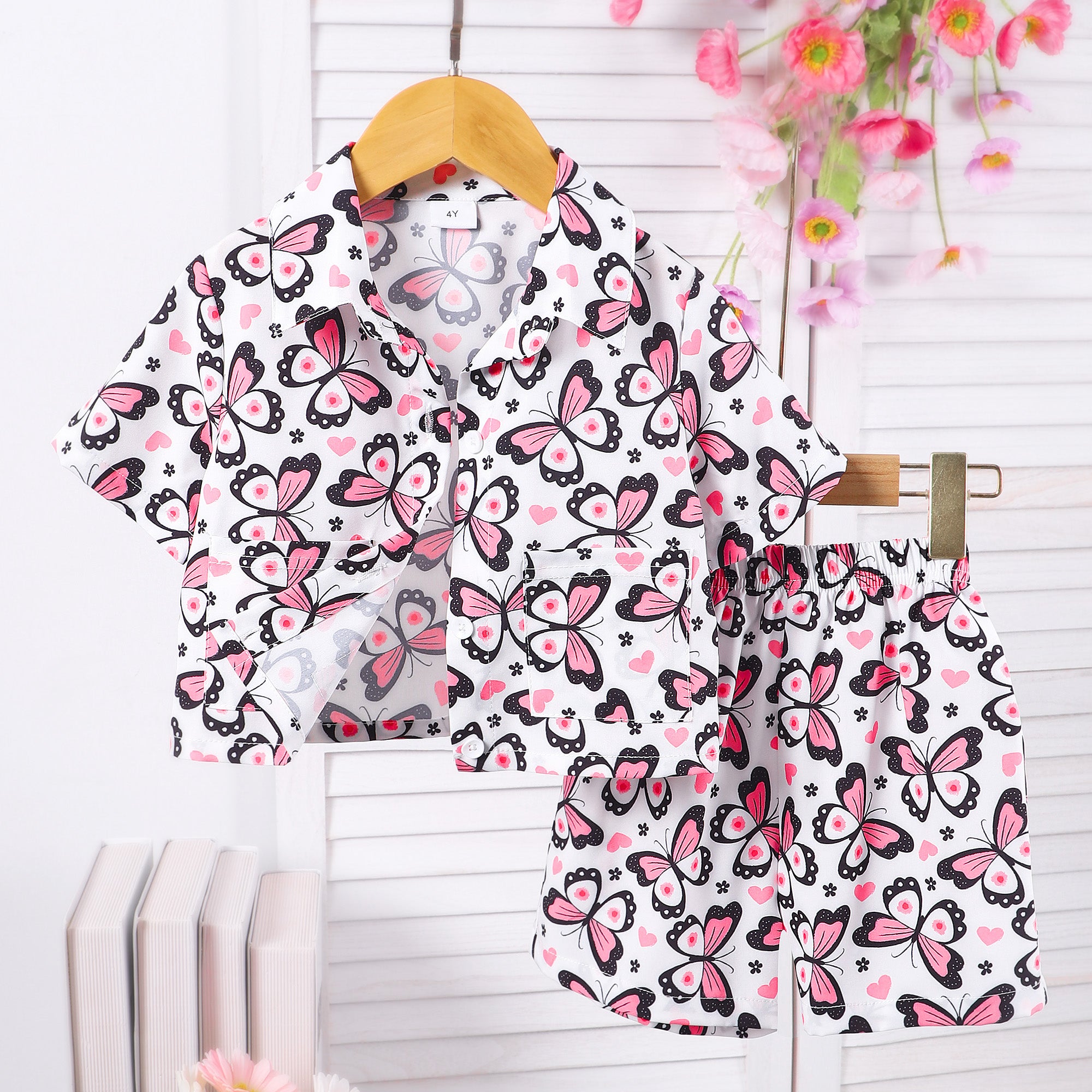 Girls Multicolor Butterfly Printed Shirt With Shorts Set 2 pc. Sets Multicolor 2-3 Y