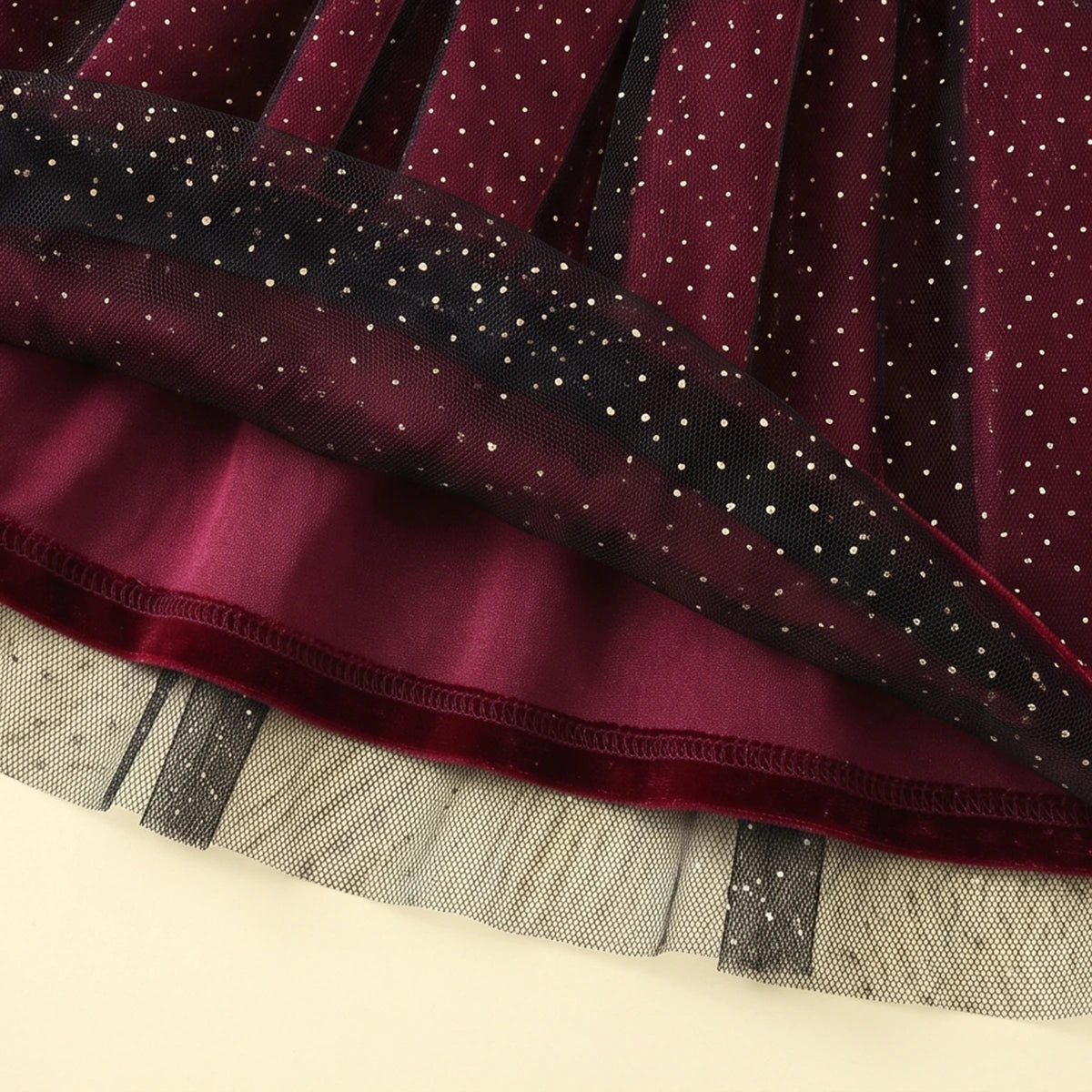 Girls Maroon Glitter Print Long Sleeve Fit & Flare Dress Casual Dresses