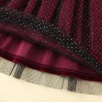 Girls Maroon Glitter Print Long Sleeve Fit & Flare Dress Casual Dresses