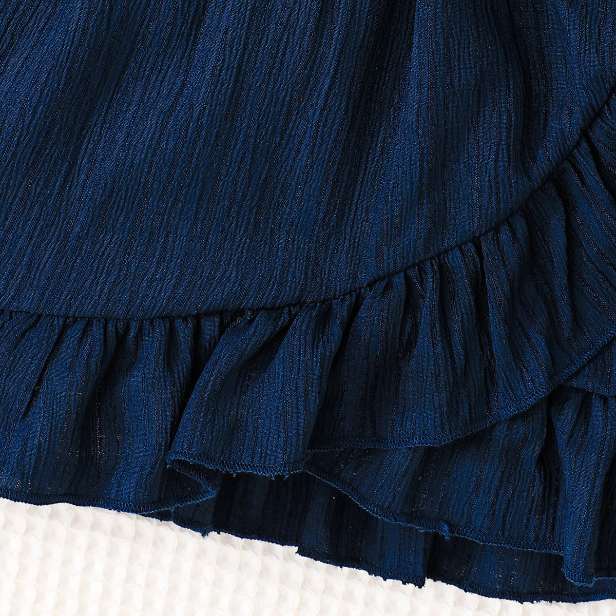 Girls Navy Blue Flutter Sleeves Bottom Ruffled Dress Casual Dresses