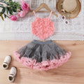 Girls Peach Floral Applique Crop Top With Tiered Tulle Skirts Set Sets Peach 3-4 Y