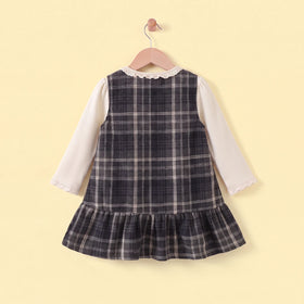 Girls Black Checked Sleeveless Dress With T-Shirt Casual Dresses
