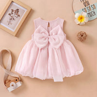 Girls Pink Bow Detailed Sleeveless Balloon Dress Casual Dresses