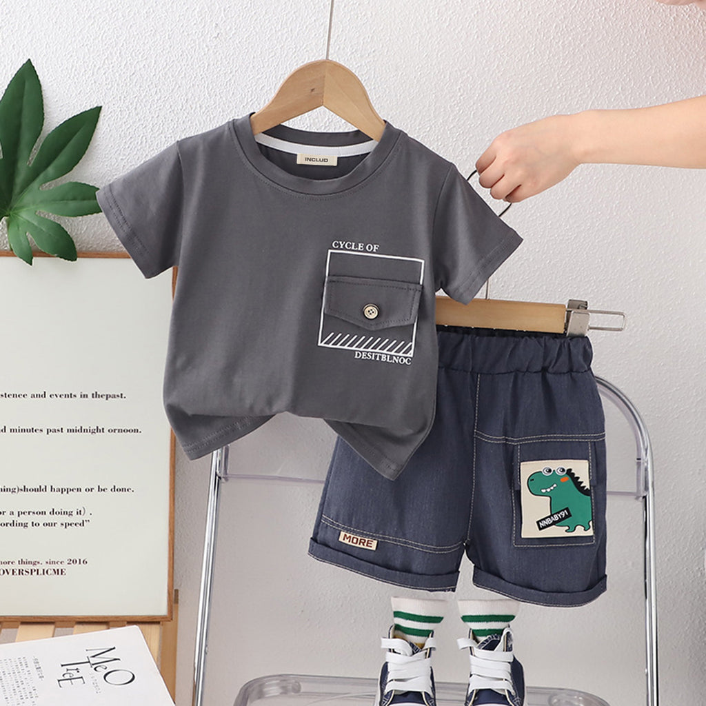 Boys Pocket Flap T-Shirt With Graphic Denim Shorts