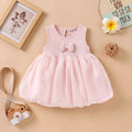 Girls Pink Bow Detailed Sleeveless Balloon Dress Casual Dresses Pink 1-2 Y