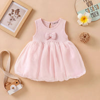 Girls Pink Bow Detailed Sleeveless Balloon Dress Casual Dresses Pink 1-2 Y