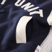 Boys Navy Blue Printed Varsity Jacket with Printed T-shirt & Jeans Set Sets