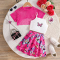 Girls Fuchsia Crop Top With Camisole Top And Butterfly Printed Skirt Sets 3 pc. Sets Fuchsia 3-4 Y