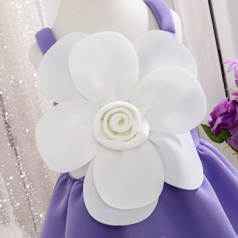 Girls Purple Floral Applique Fit & Flare Party Dresses Party Dresses