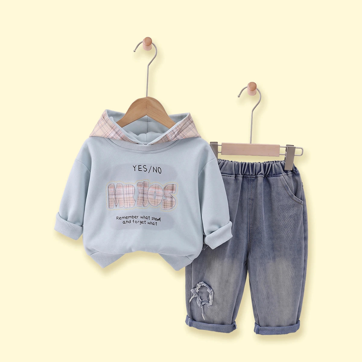 Boys Light Blue Typographic Sweatshirt With Denim Pants Sets 2 pc. Sets Light Blue 1-2 Y