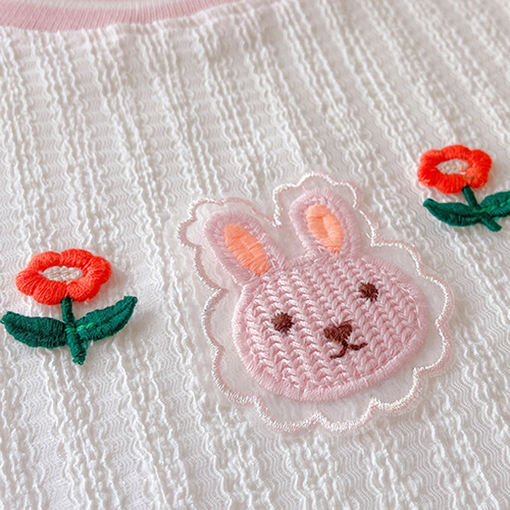Girls Pink Embroidered Puff Sleeves Top With Purple Bloomer-style Short Sets Sets