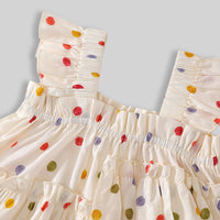 Girls Off-White Multicolour Polka Dot Printed Tiered Top With Pants Sets Sets