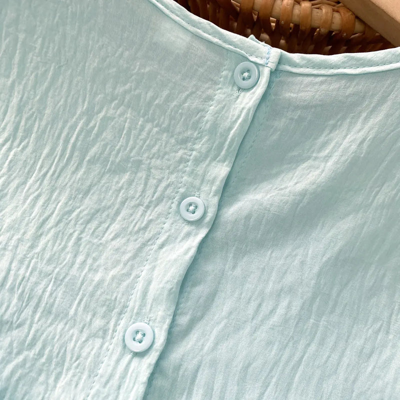 Girls Sea Green Textured Sleeveless Top with Wide Leg Pants Sets 2 pc. Sets