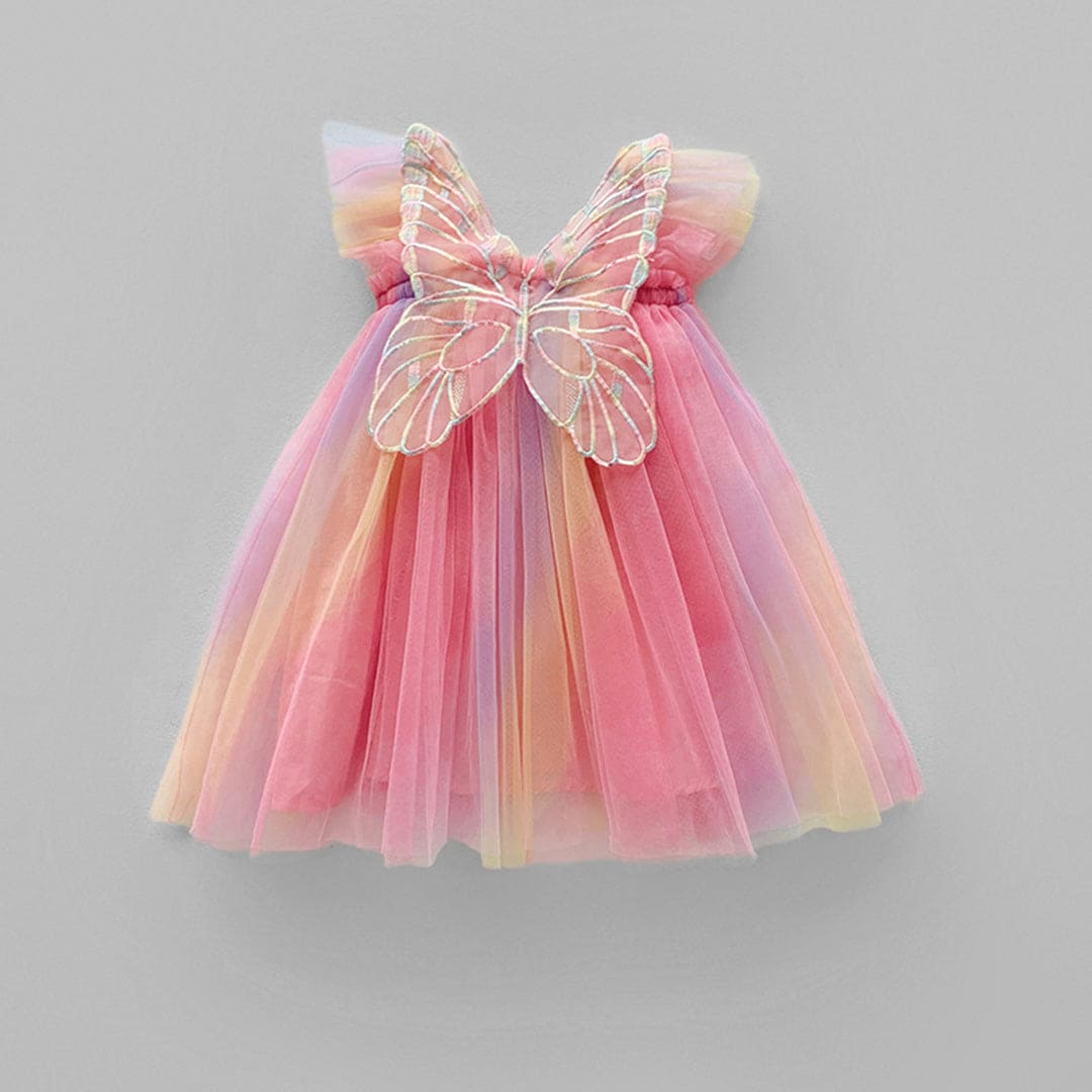 Girls Pink Butterfly Applique Fit & Flare Dress Casual Dresses   