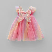 Girls Pink Butterfly Applique Fit & Flare Dress Casual Dresses   