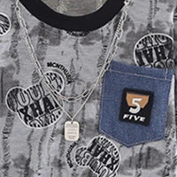 Boys Grey Typographic Print T-Shirt With Distressed Denim Shorts Set Sets