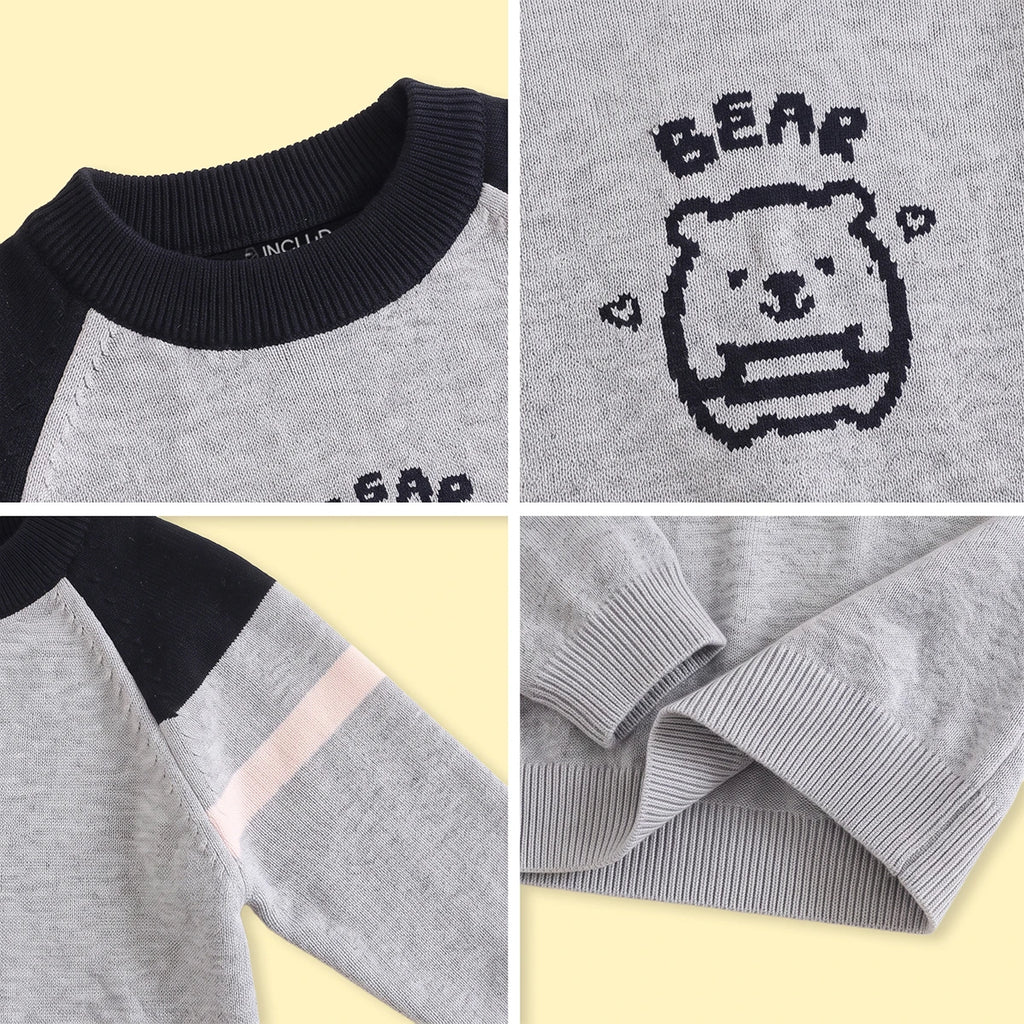 Boys Grey Bear Typographic Knitted Sweater Sweaters & Cardigans