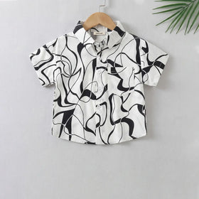 Boys White Abstract Printed Shirt With Short Sleeves Shirts White 1-2 Y