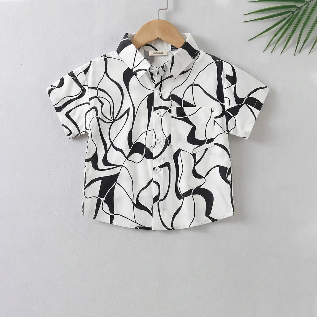 Boys White Abstract Printed Shirt With Short Sleeves Shirts White 1-2 Y