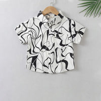 Boys White Abstract Printed Shirt With Short Sleeves Shirts White 1-2 Y