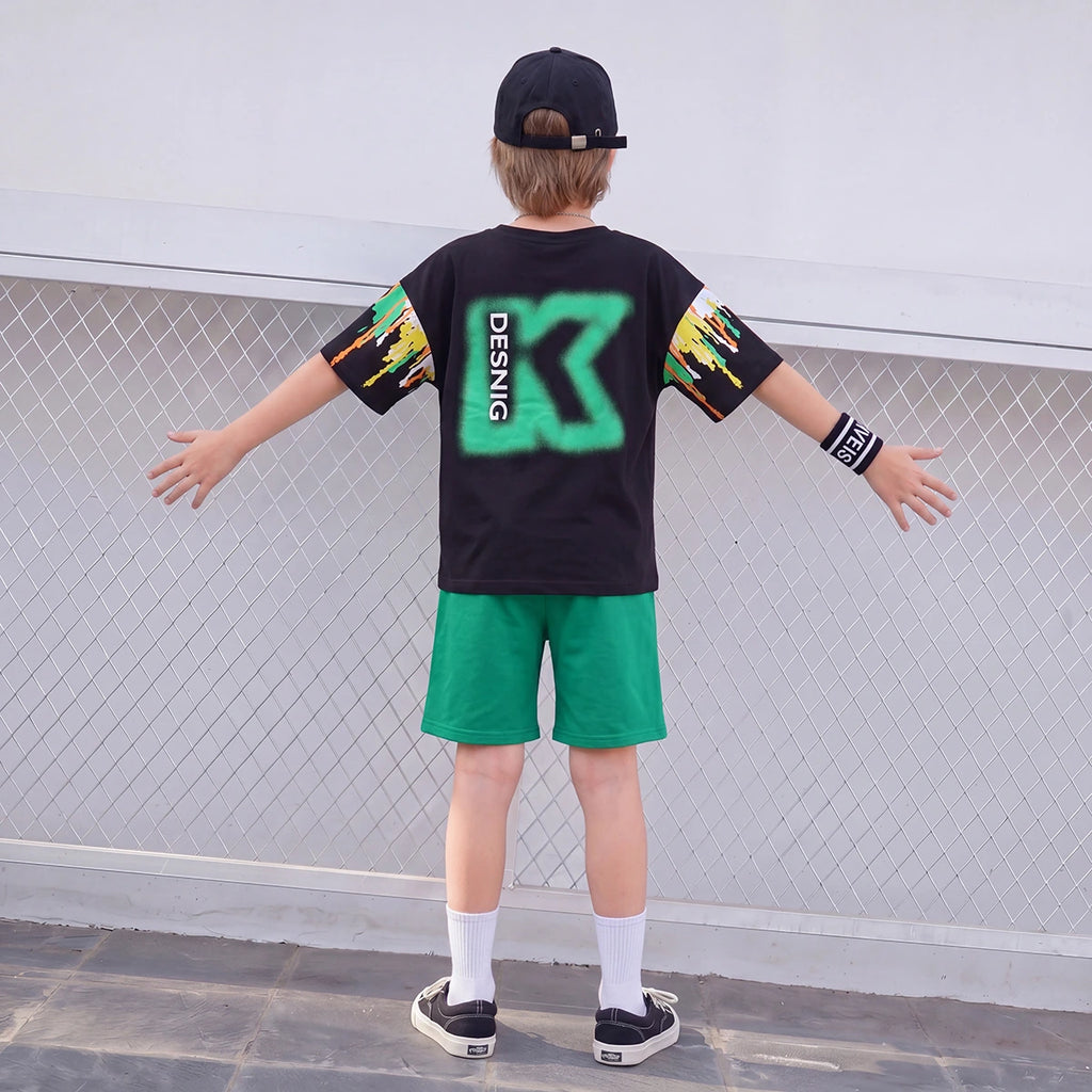 Boys Black Paint Splatter Short Sleeve T-Shirt With Shorts Sets 2 pc. Sets