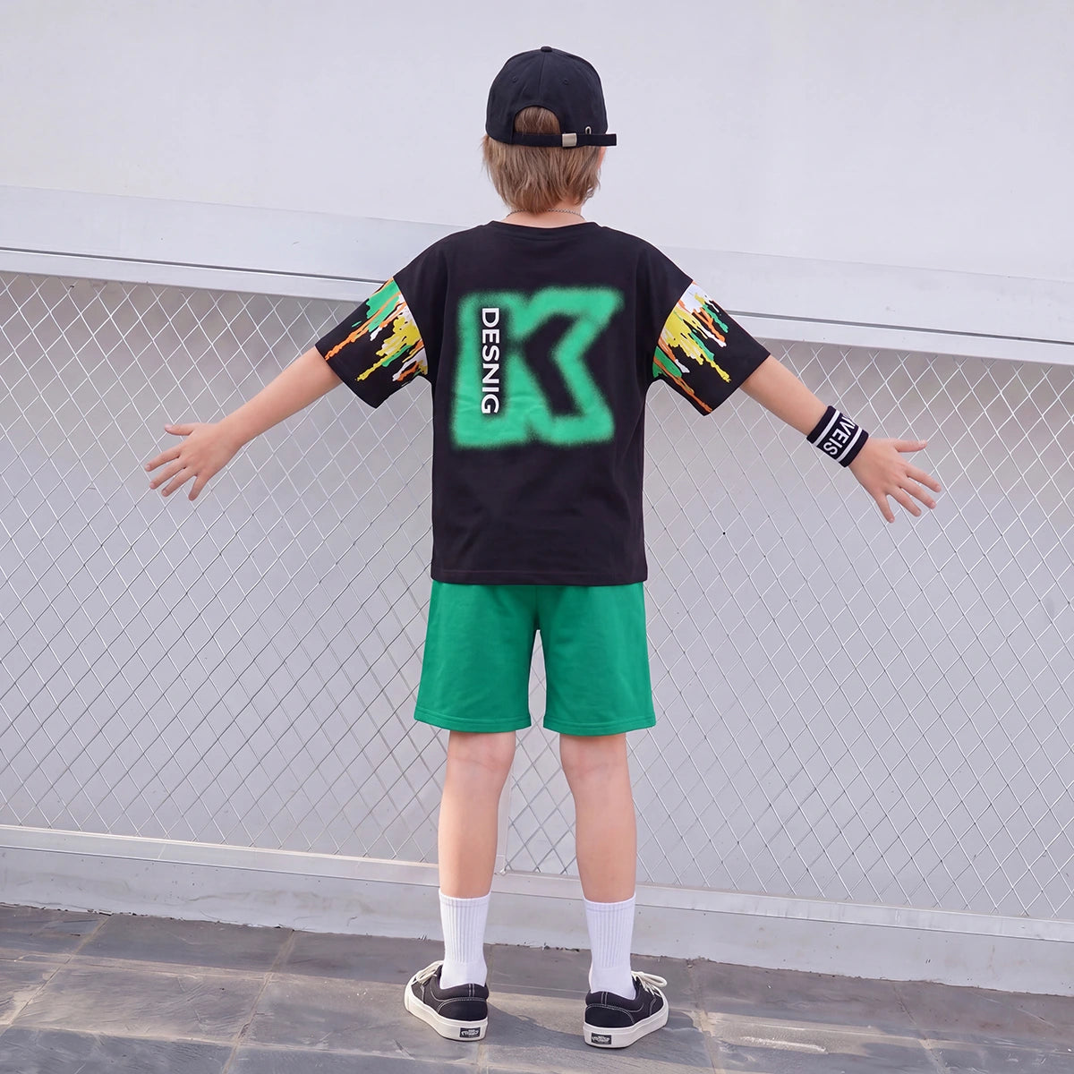 Boys Black Paint Splatter Short Sleeve T-Shirt With Shorts Sets 2 pc. Sets
