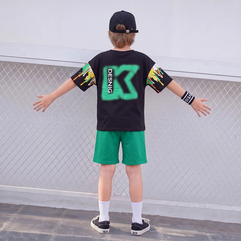 Boys Black Paint Splatter Short Sleeve T-Shirt With Shorts Sets 2 pc. Sets