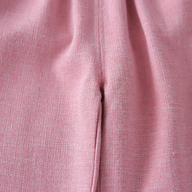 Girls Pink Textured Sleeveless Jacket With Top & Pants Set Sets