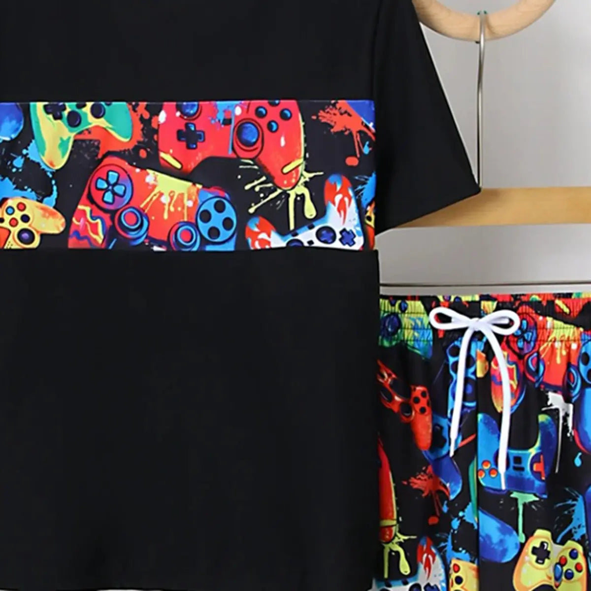 Boys Black Graphics Short Sleeves T-Shirt & Shorts Swimsuit Sets Sets