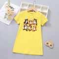 Girls Yellow Kitten Graphic Short Sleeve T-Shirt Dress Casual Dresses Yellow 4-5 Y