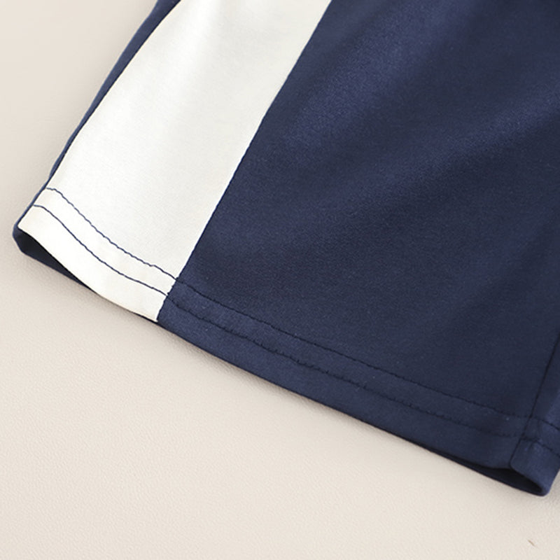 Boys Navy Blue Color-blocked Short Sleeves Polo T-Shirt With Shorts Set 2 pc. Sets