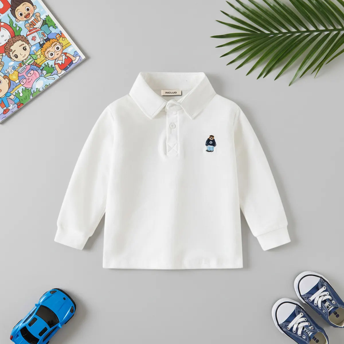 Boys White Long Sleeves Polo T-shirt Tshirts White 1-2 Y