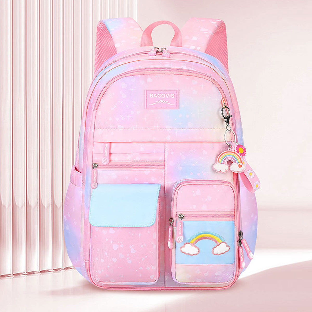 Girls Pink Multi-Compartment School Backpack Trending Accessories Pink Onesize