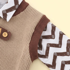 Boys Light Brown Textured Sweater vest With Shirt And Pants Sets 3 pc. Sets