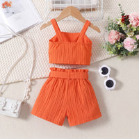 Girls Orange Ruffle Sleeveless Crop Top With Shorts Sets 2 pc. Sets
