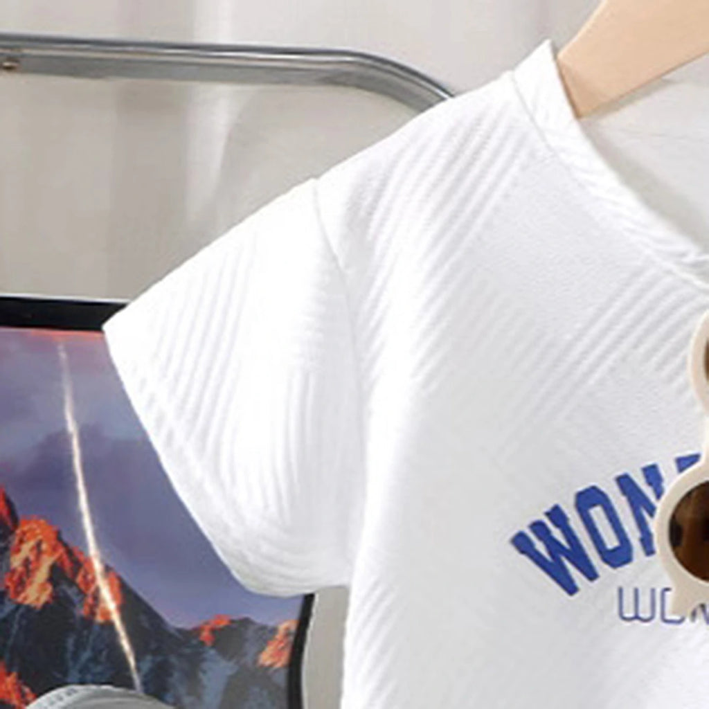 Boys White Wonderful Typography Short Sleeve T-Shirt With Shorts Sets 2 pc. Sets