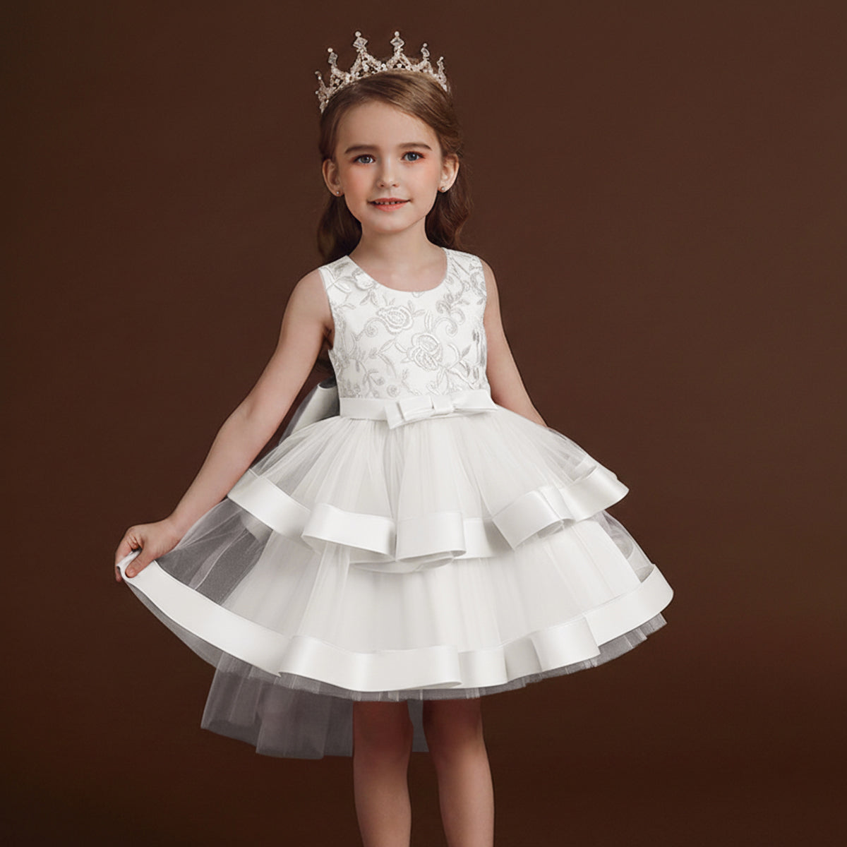 Girls White High Low Princess Partywear Dress With Bow Party Dresses White 2-3 Y