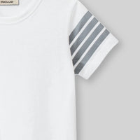 Boys White T-Shirt With Stripes on Sleeve Tshirts