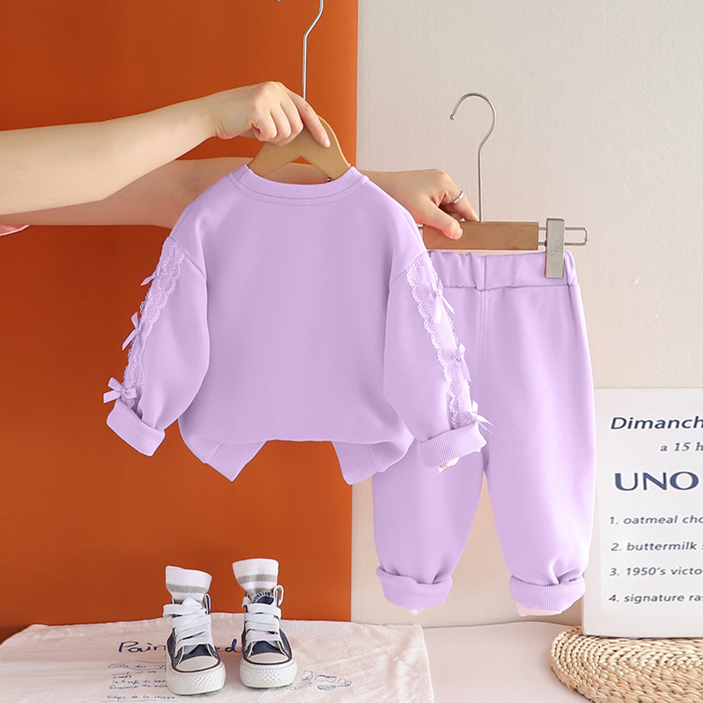 Girls Purple Rabbit Applique Sweatshirt With Joggers Set 2 pc. Sets