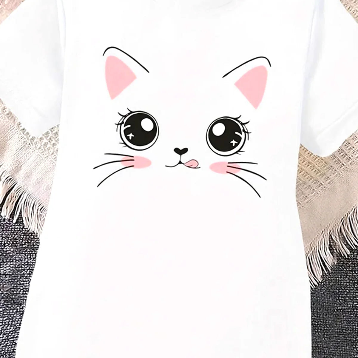 Girls Off White Cat Graphic Short Sleeve T-Shirt Dress Casual Dresses