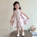 Girls Pink Flowers Applique Sleeveless Summer A-line Dress Casual Dresses Pink 1-2 Y