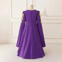 Girls Purple Embroidered Fit & Flare Dress With Long Sleeves Casual Dresses