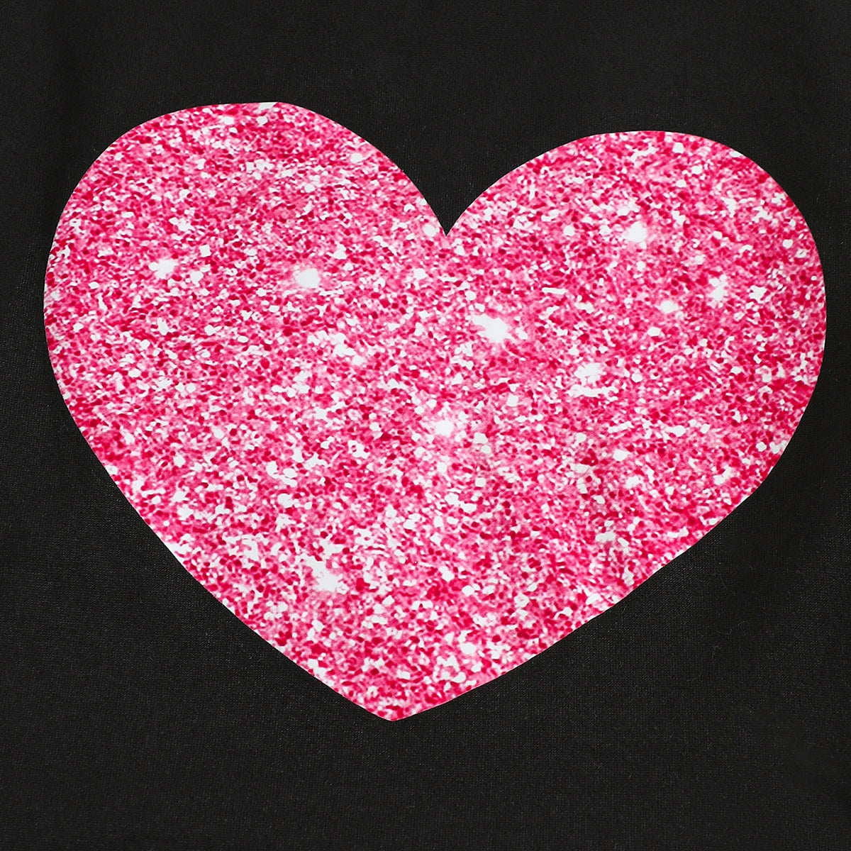 Girls Black Heart Print Short Sleeves T-Shirt With Denim Wide-Leg Pants Set Sets