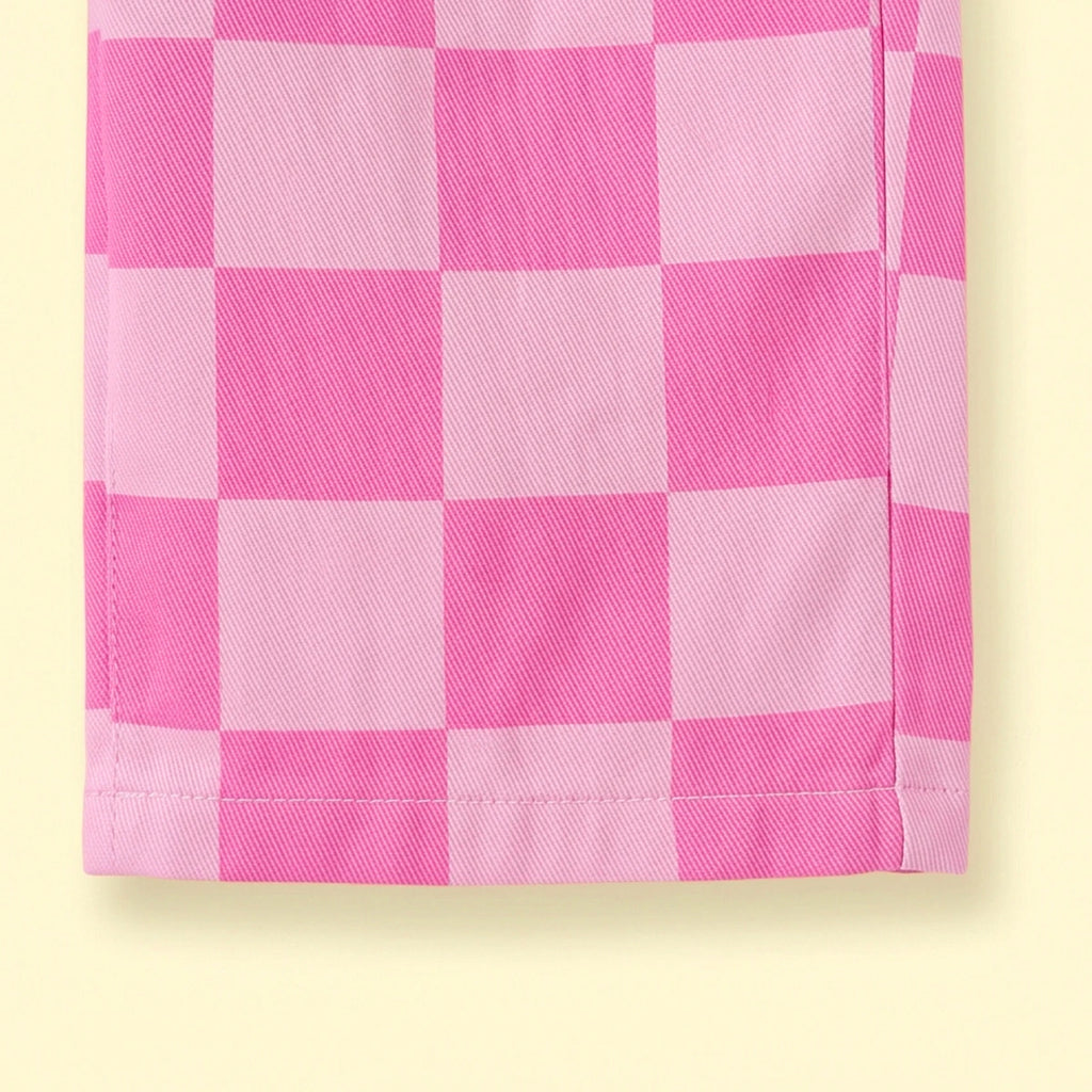 Girls White T-Shirt With Checked Dungaree Sets Sets