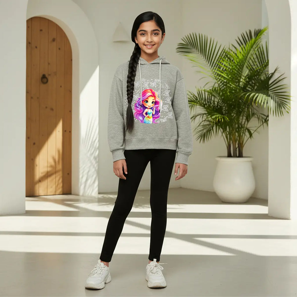 Girls Grey Graphics Hoodies Sweatshirt Sweatshirts & Hoodies Grey 2-3 Y