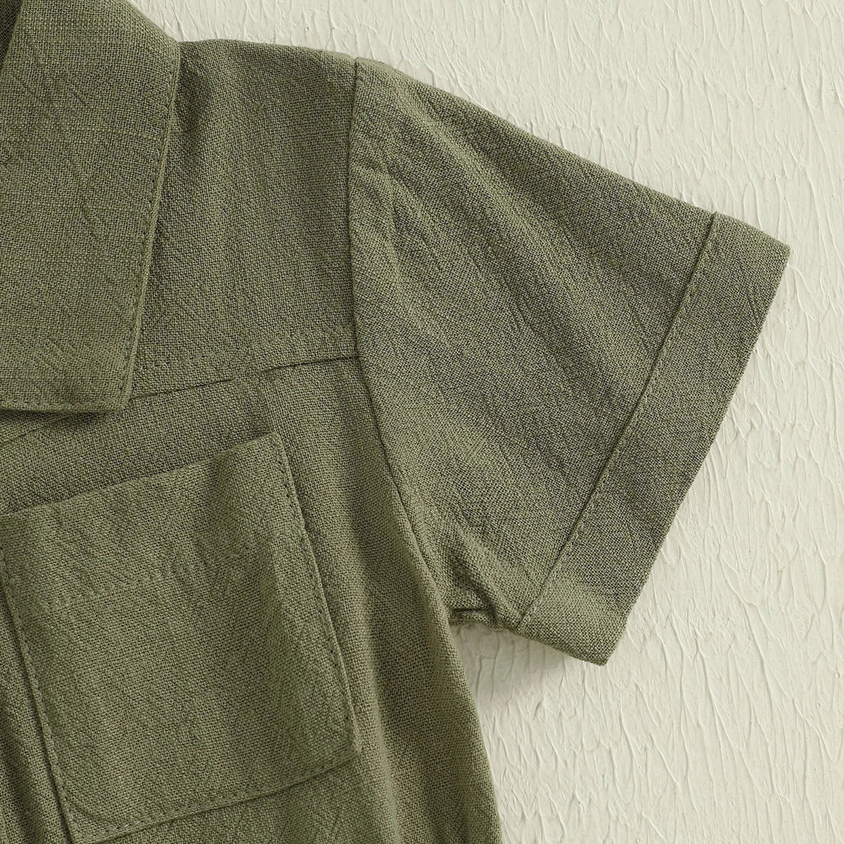 Girls Olive Green Button Front Short Sleeve Romper With Bow Detail Playsuits