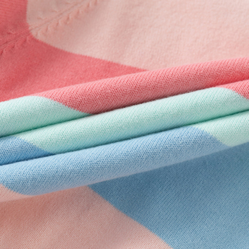 Girls Multicolor Regular Sweatshirt With Self-Design Stripe Patterns Sweaters & Cardigans