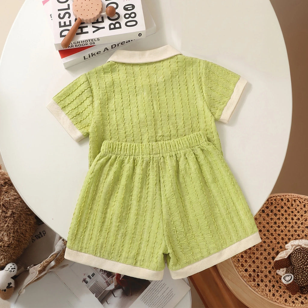 Girls Green Short Sleeve Textured Polo T-Shirt With Shorts Sets 2 pc. Sets