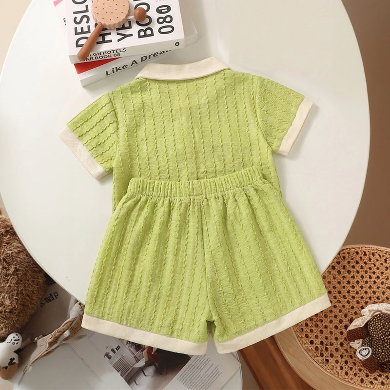 Girls Green Short Sleeve Textured Polo T-Shirt With Shorts Sets 2 pc. Sets